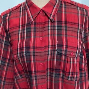 Lauren Ralph Lauren Red Plaid 1X Cotton Shirt with Epaulettes-Classic Ralph L.